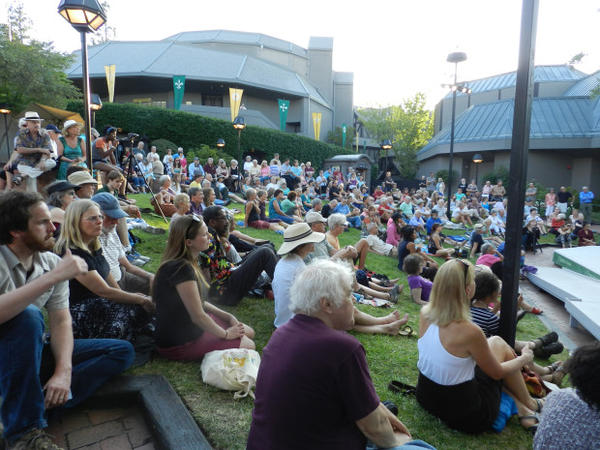 <p>The Oregon Shakespeare Festival holds performances outside in courtyard, as well as in the Allen Elizabethan Theatre (back left).</p>