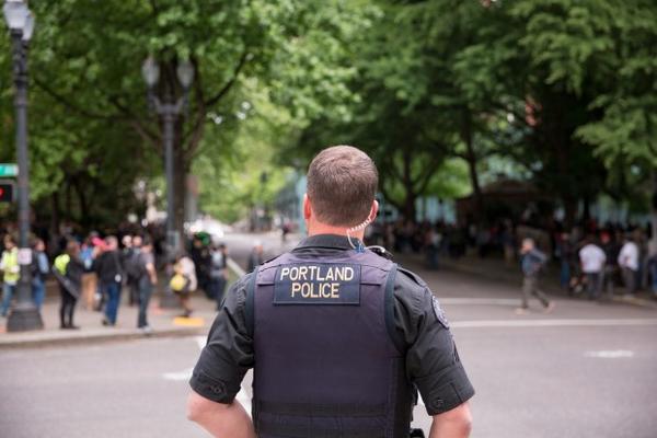 <p>There was a heavy police presence at Portland's Terry Schrunk Plaza Sunday, June 4, 2017, as a planned Trump Free Speech Rally was met with several counter protests a week after three men were stabbed, two fatally, on a TriMet light-rail train. The suspect in the stabbing had been on an anti-Muslim rant prior to his attack.&nbsp;</p>
