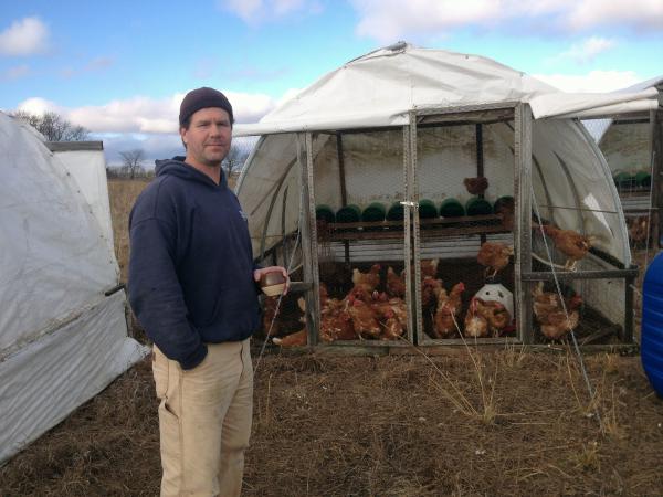Jefferson County farmer Phil Holman-Hebert raises hens and sells their eggs for a premium at farmers markets and restaurants.