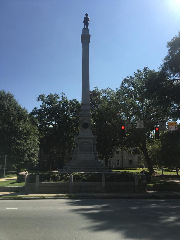  This monument is in remembrance of North Carolina's Confederate dead (nearly one quarter of all Confederate deaths were from North Carolina). The three statues on the monument represent Confederate infantry, cavalry, and artillery soldiers.
