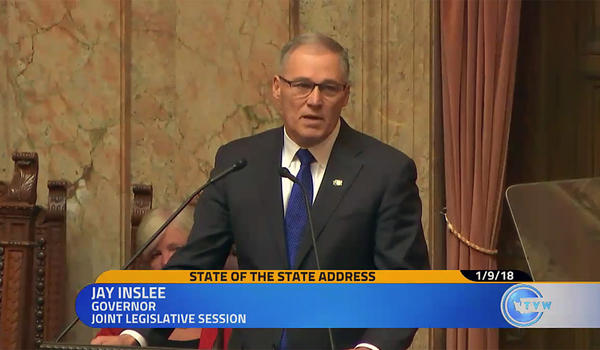 Washington Gov. Jay Inslee delivered his State of the State address to a joint session of the Legislature Tuesday.