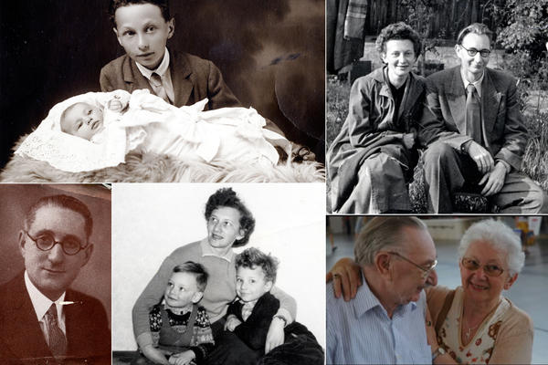 <strong>Lilli Tauber, a survivor of the Holocaust (clockwise):</strong> Lilli as a baby with her brother Eduard Schischa in 1927; Lilli and her husband, Max Tauber, in 1954; Lilli and Max in 2009; Lilli and her sons Willi and Heinz in 1959; Harry Watts, Lilli's friend and benefactor who helped her and other Jewish children emigrate to England after Kristallnacht.
