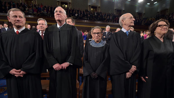 Chief Justice John Roberts (from left) and Justices Anthony M. Kennedy, Ruth Bader Ginsburg, Stephen G. Breyer and Sonia Sotomayor at the State of the Union address earlier this year.