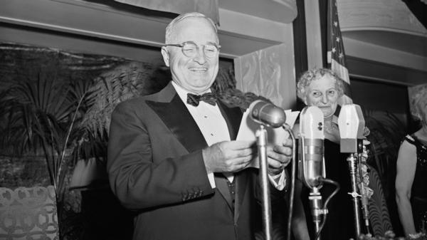 Political messaging is a long-standing tradition, as shown here by a beaming President Harry Truman speaking at the Women's National Democratic Club in 1949.