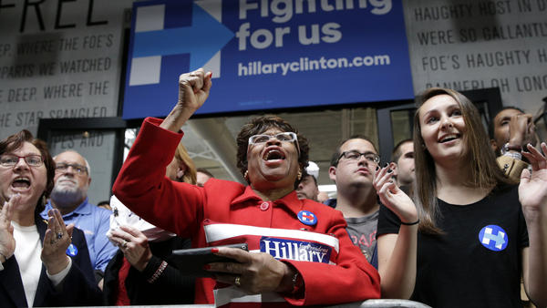 Supporters of Democratic presidential candidate Hillary Clinton cheer during a speech by the candidate last week in Baltimore.