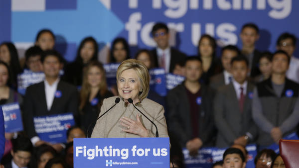 Democratic presidential candidate Hillary Clinton addresses Asian-American and Pacific Islander supporters in San Gabriel, Calif., in January.
