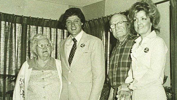 Juanita Broaddrick (right) says she met Bill Clinton (center left), then-attorney general of Arkansas, in 1978 at the nursing home where she worked in Van Buren, Ark.