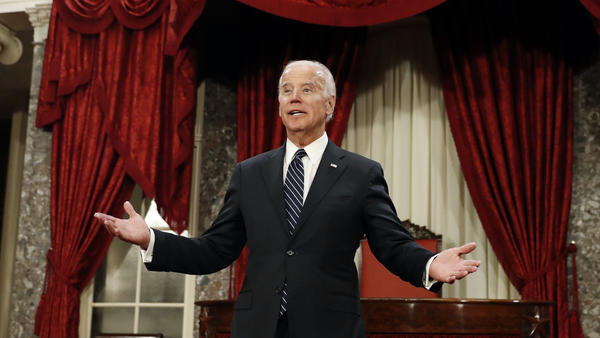 Vice President Biden pauses between mock swearing-in ceremonies in the Old Senate Chamber on Capitol Hill Tuesday. Biden presided over the official Electoral College tally amid several interruptions.