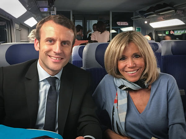 Macron and his wife Brigitte traveled from Paris to Toulon on a second-class train for a rally earlier this month.