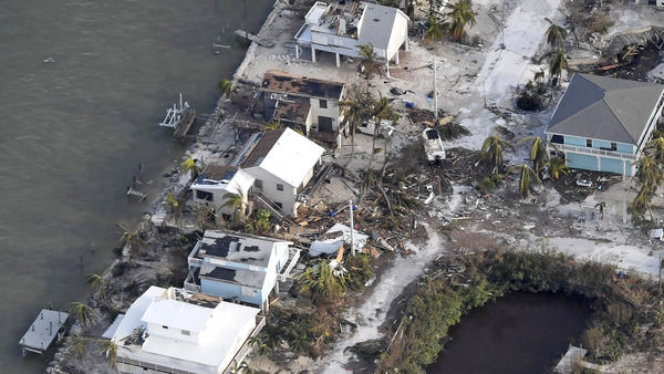 Houses in the Florida Keys damaged by Hurricane Irma are seen from a Coast Guard flight Monday.