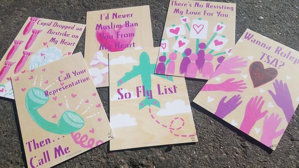 Valentine's Day cards created by artist and activist Tanzila Ahmed tackle Islamophobia with snark and humor.