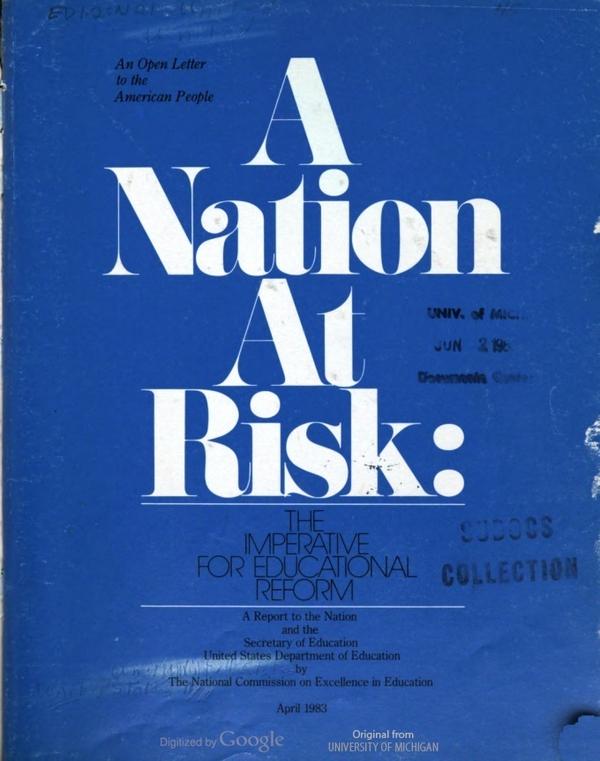 original cover of the 1983 "a nation at risk" report published
