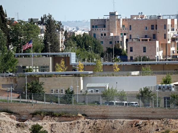A partial view taken on April 30 shows the U.S. consular building in Jerusalem.
