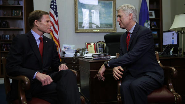 U.S. Supreme Court nominee Judge Neil Gorsuch meets with Sen. Richard Blumenthal, D-Conn., on Wednesday.