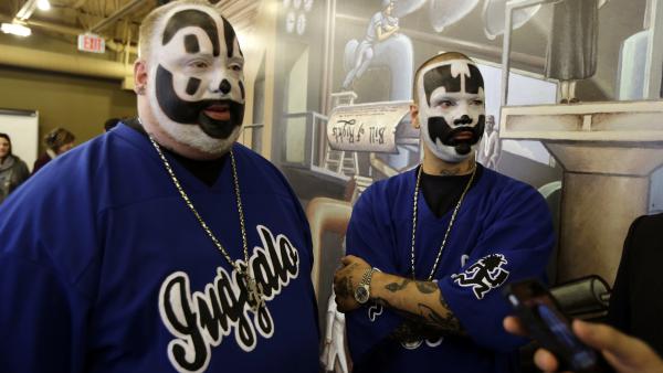Joseph "Violent J" Bruce (left) and Joseph "Shaggy 2 Dope" Utsler are members of the Insane Clown Posse. Fans of the band call themselves Juggalos.