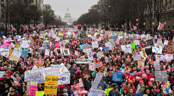 Hundreds of thousands march down Pennsylvania Avenue during the Women's March in Washington, D.C., on Jan. 21.
