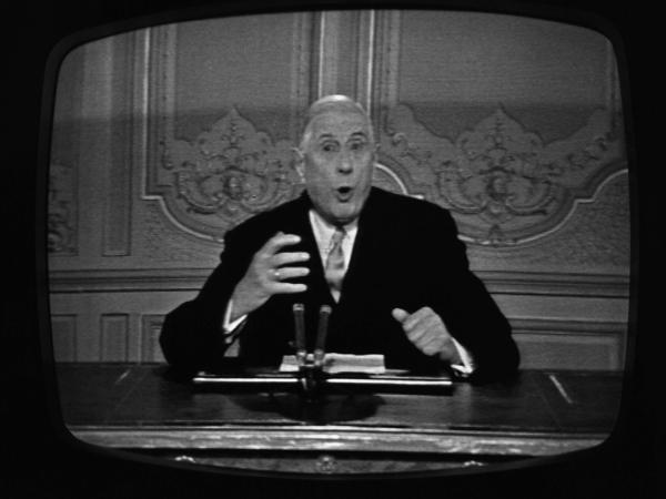 President Charles de Gaulle of France delivered his speech to the French nation on television in Paris, May 24, 1968.