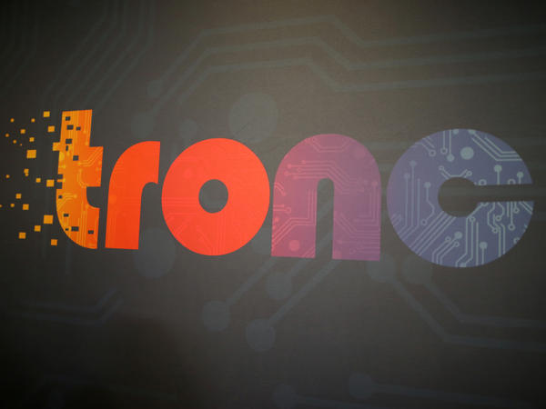 The logo of Tronc Inc., formerly Tribune Publishing Company, is seen at TechFair LA in 2017.