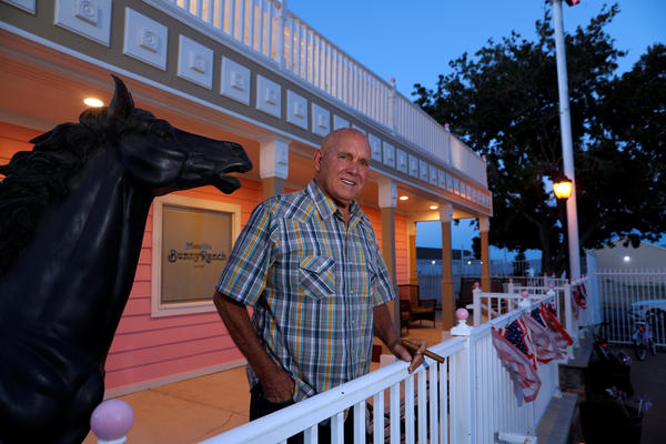 Dennis Hof, seen outside one of his brothels in Nevada earlier this year, was found dead Tuesday. Hof was a brothel owner who beat the three-term Republican candidate in the primary for a district in southern Nevada, a victory that roiled local politics and made national headlines.