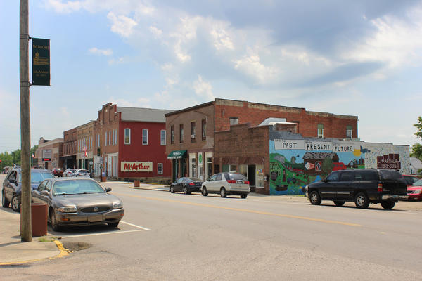 Main Street in McArthur in Vinton County, Ohio. Though the opioid crisis endures in Ohio, the problem is now compounded by the resurgence of methamphetamine addiction.