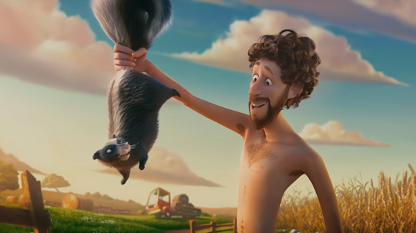 An animated Lil Dicky holds a skunk, voiced by Wiz Khalifa, in the star-studded video for "Earth."