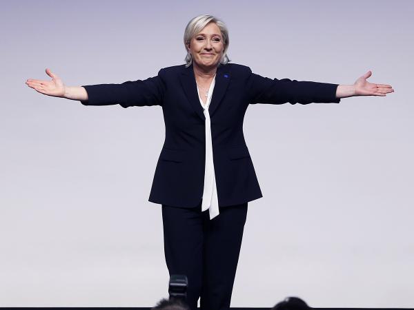 Far-right leader and candidate in next spring's French presidential elections, Marine Le Pen, acknowledges applause at a meeting of European nationalists in Koblenz, Germany, last weekend.