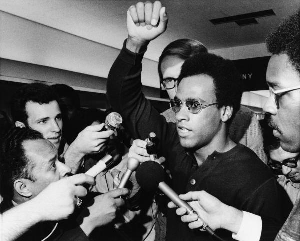 Huey Newton co-founded the Black Panther Party for Self-Defense in 1966 in Oakland, Calif., with Bobby Seale. This 1970 photo shows Newton in Philadelphia.