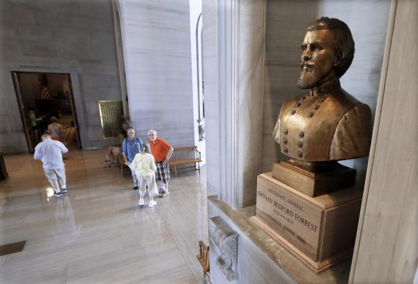 A bust of Nathan Bedford Forrest is displayed in the Tennessee State Capitol, in Nashville, Tenn.