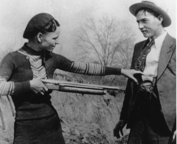 Bonnie Parker and Clyde Barrow are seen in an undated photo. The couple captured headlines with a long crime spree before being shot to death in an ambush in Louisiana.