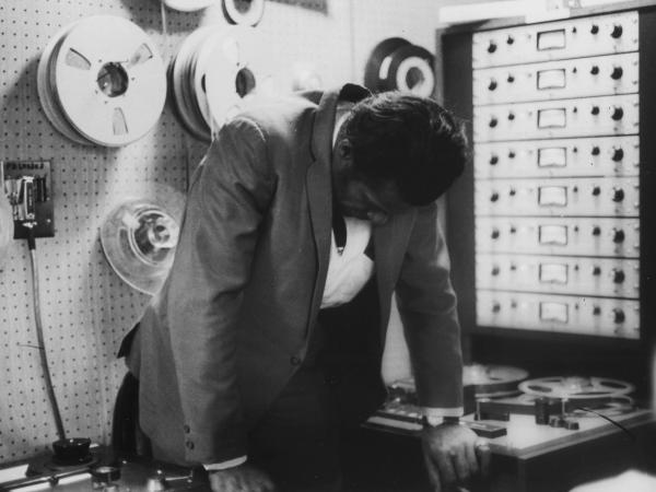 Chuck Berry in the Chess Records recording studio. <em>The New York Times</em> reports that originals of Berry's Chess catalog were burned in the 2008 Universal fire.