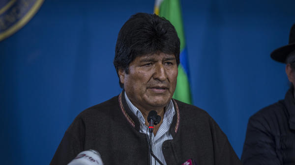 Evo Morales, Bolivia's president, speaks during a press conference in El Alto, Bolivia, on Nov. 9, 2019. Morales resigned the next day after protests and allegations of election fraud.