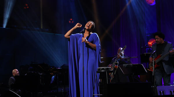 The singer Lizz Wright, performing during the International Jazz Day 2019 All-Star Global Concert at Hamer Hall on April 30, 2019 in Melbourne, Australia.