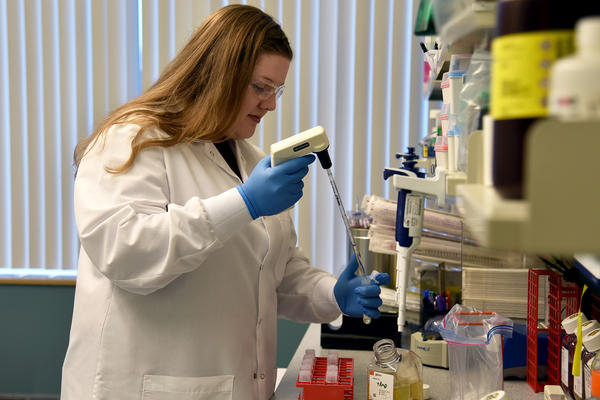 Regeneron Pharmaceuticals, headquartered near Tarrytown, N.Y., is just one of the companies now working to identify and reproduce large quantities of antibodies that could prevent or treat COVID-19. Senior R&D Specialist Kristen Pascal works on COVID-19 research for Regeneron.