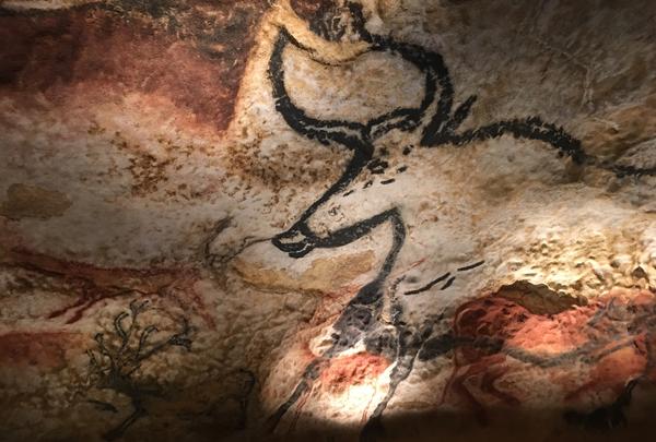 The French government has bulit an exact replica of the prehistoric paintings in Lascaux, next to the originals. This photo was taken in the replicated cave. The originals were painted some 20,000 years ago, but are closed to the public to protect the artwork.
