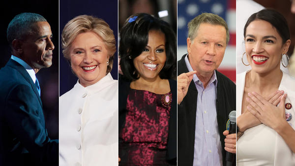 On the list of speakers at next week's Democratic National Convention are (from left) Barack Obama, Hillary Clinton, Michelle Obama, John Kasich and Alexandra Ocasio-Cortez.