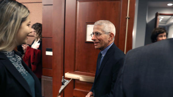 National Institute of Allergy and Infectious Diseases Director Anthony Fauci arrives at a briefing for members of Congress on the response to COVID-19 coronavirus on Friday.