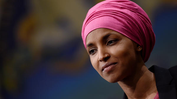Rep. Ilhan Omar, D-Minn., attends a press conference on Feb. 26 on Capitol Hill. Omar tells NPR the progressive left "has moved the needle on the national conversation" surrounding certain policies.