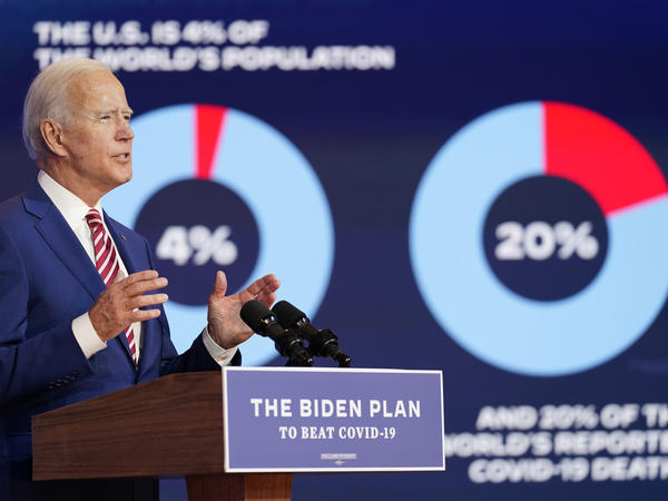 Former Vice President Joe Biden focuses on the coronavirus in an address Friday in Wilmington, Del.