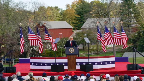 President Trump speaks at a campaign rally in Newtown, Pa., on Saturday — one of four stops in the crucial swing state.