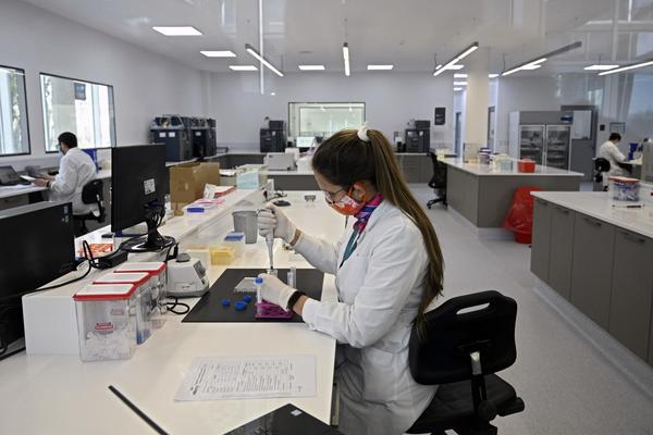 Scientists work at the mAbxience biosimilar monoclonal antibody laboratory plant in Garin, Buenos Aires province, on August 14, 2020, where an experimental coronavirus vaccine will be produced for Latin America. - Argentina will manufacture while Mexico will pack and distribute in Latin America, except of Brazil, the vaccine against COVID-19 developed by the University of Oxford and the AstraZeneca laboratory. (Juan Mabromata/AFP via Getty Images)
