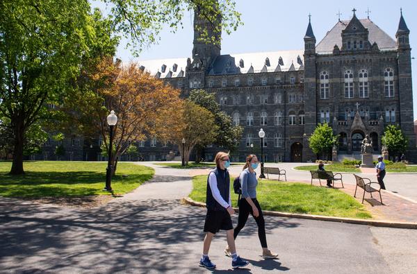 The campus of Georgetown University is seen nearly empty as classes were canceled due to the coronavirus pandemic, in Washington, DC, May 7, 2020. (SAUL LOEB/AFP via Getty Images)