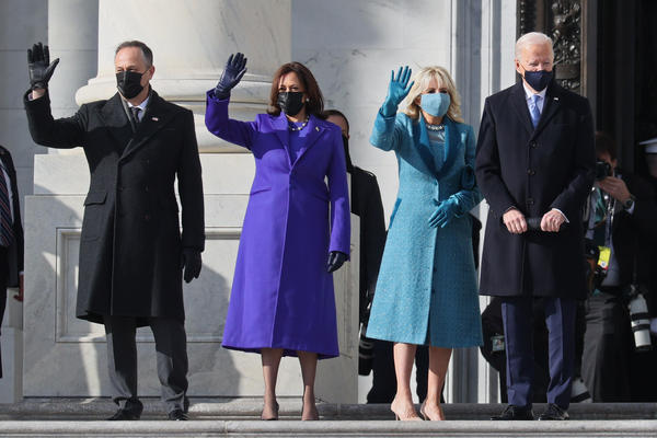 From left to right: Doug Emhoff, Kamala Harris, Jill Biden and Joe Biden as they arrive at the U.S. Capitol for the inauguration.