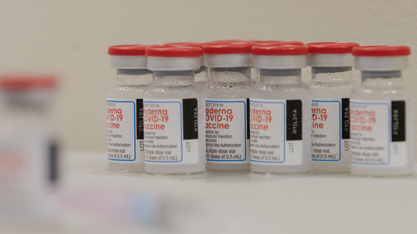 Vials of the Moderna COVID-19 vaccines are seen this week at the Covenant Place facility in Sumter, S.C.