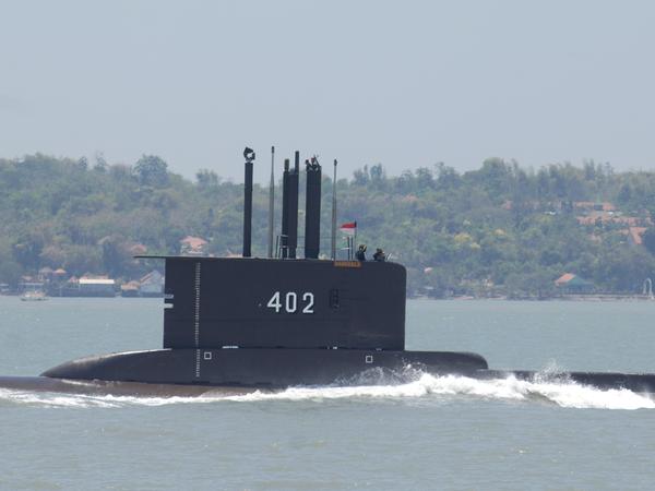 Indonesian submarine KRI Nanggala-402 is shown during preparation for an anniversary celebration of the Indonesian military in 2014 in Surabaya in East Java province.