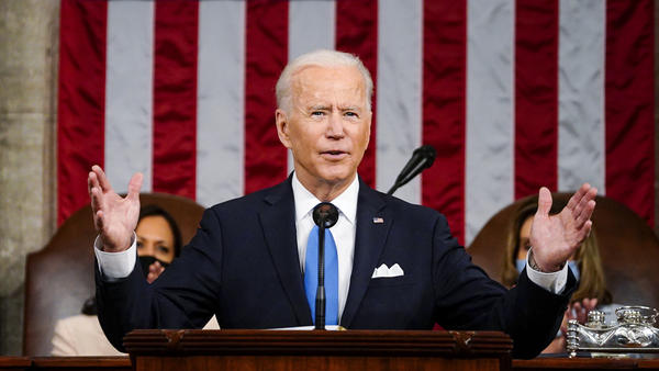 President Biden addresses a joint session of Congress Wednesday evening in the U.S. Capitol.