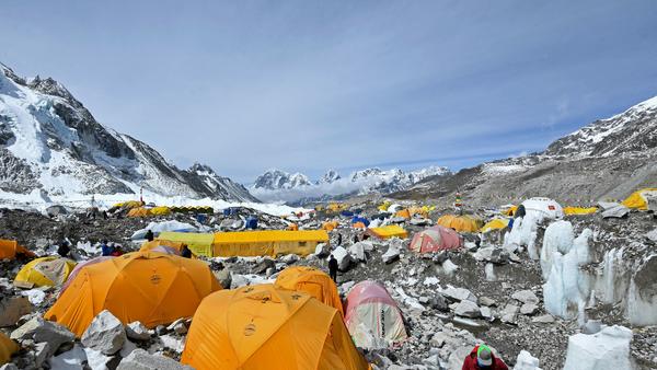 Tents of mountaineers are pictured Monday at the Everest Base Camp in Nepal.