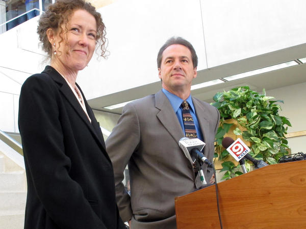 Tracy Stone-Manning (left) was named in 2012 by Gov.-elect Steve Bullock to run the Montana Department of Environmental Quality, in Helena, Mont. Stone-Manning has been nominated by President Joe Biden to lead an agency that oversees about a quarter-billion acres of public lands in western states.