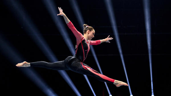 Germany's Sarah Voss competes in the women's beam qualifications during the European Artistic Gymnastics Championships in Basel, Switzerland, on April 21. She was one of three German female gymnasts at the European championships who grabbed headlines for wearing unitards rather than leotards.