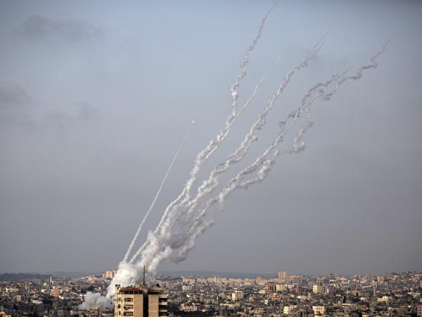 Rockets are launched from Gaza toward Israel on Monday.