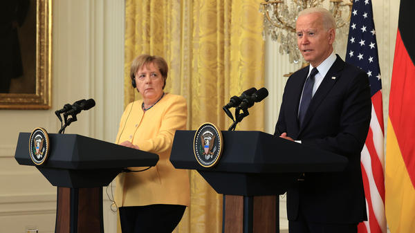 German Chancellor Angela Merkel and President Biden hold a joint news conference in the White House Thursday.